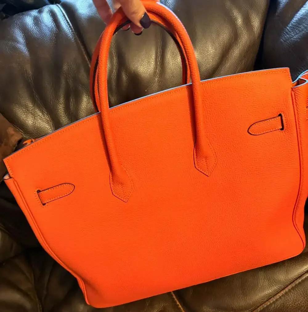 Orange leather tote bag